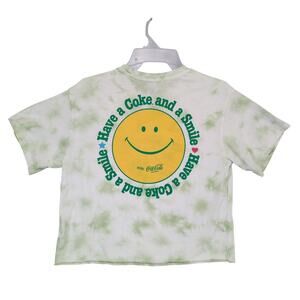 Coca-Cola Women's S Have a Coke and Smile Tie Dye Crop Top T-Shirt, Smiley Face